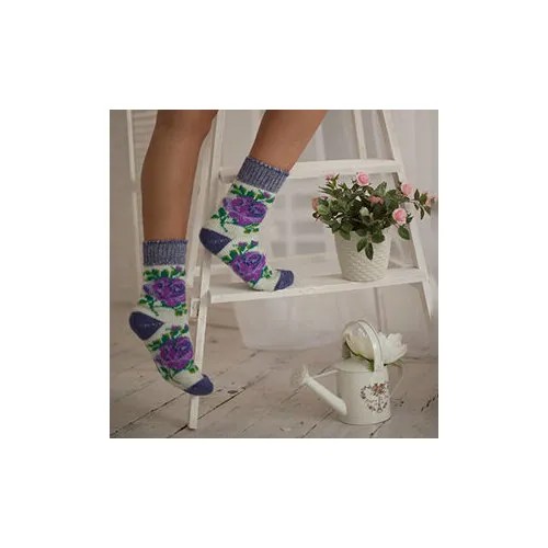 Носки Бабушкины носки, размер 35-37, фиолетовый, лиловый, экрю, зеленый, белый
