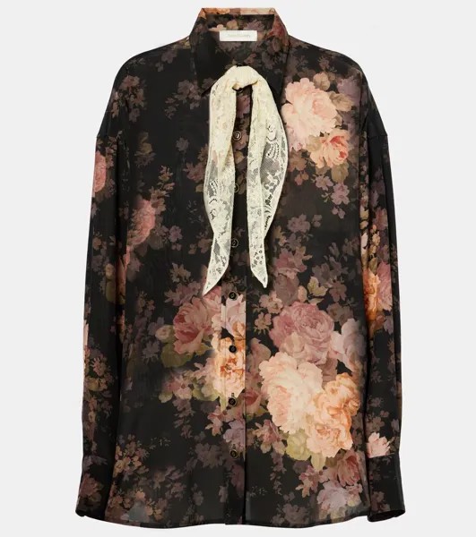 Иллюстрация цветочный шелковый топ Zimmermann, цвет black rococo floral