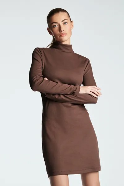 Мини-платье в рубчик с длинными рукавами и водолазкой Next, коричневый