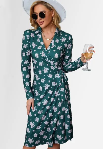 Платье из джерси Shirt Collar Long Sleeve Wrap Midi FS Collection, цвет dark green