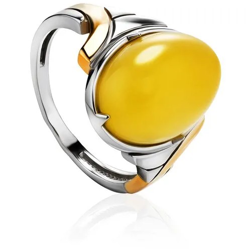 Amberholl Яркое кольцо «Люмьер» из серебра с позолотой и медового янтаря