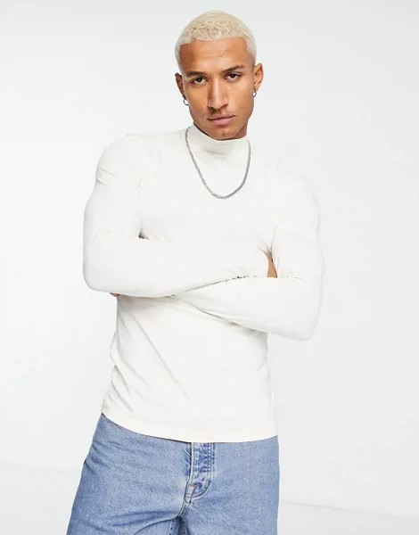 Кремовый облегающий лонгслив с высоким воротом ASOS DESIGN-Белый