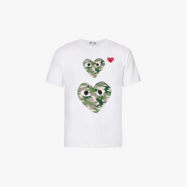 Футболка стандартного кроя из хлопкового джерси с фирменным принтом Double Camo Heart Comme des Garçons, белый