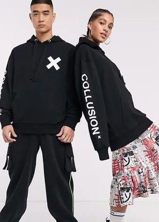 Худи черного цвета с логотипом COLLUSION Unisex-Черный цвет