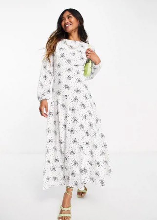 Платье миди с длинными рукавами и цветочным принтом True Violet-Multi