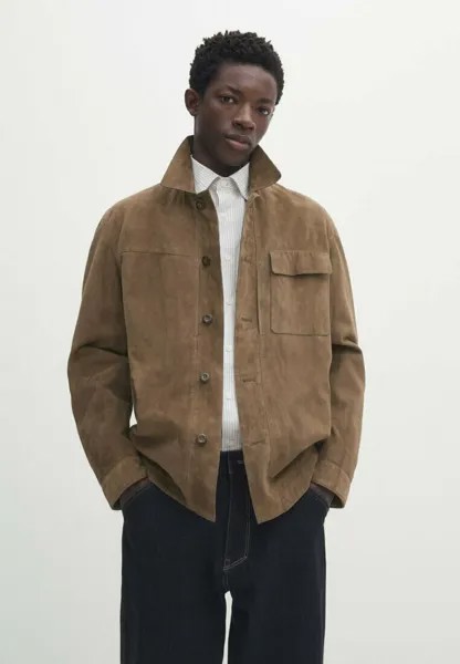 Кожаная куртка With Chest Pocket Massimo Dutti, коричневый