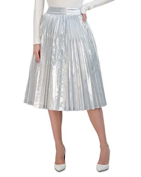 Лам&;eacute; Плиссированная юбка-миди BCBGMAXAZRIA, цвет Silver