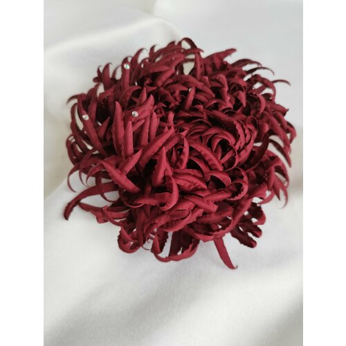Брошь KK knitting Брошь цветок из ткани большой, стразы, бордовый