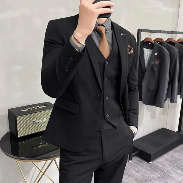 Boutique 7XL (Блейзер + жилет + брюки) мужские элегантные облегающие модные деловые повседневные костюмы различных джентльменов официальный комп...