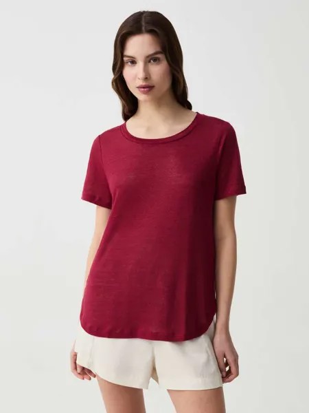 Льняная футболка с круглым вырезом Ovs, цвет cherry red