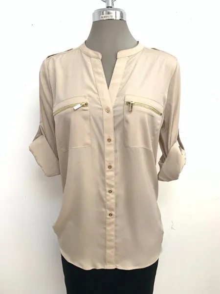 Новая женская рубашка цвета хаки, бежевого цвета с закатанными рукавами Calvin Klein, золотой декор, размеры S, M, L, XL