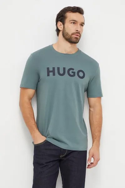 Хлопковая футболка Hugo, зеленый