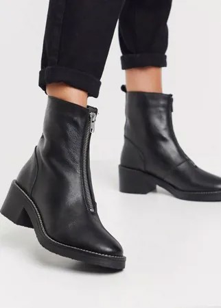 Черные кожаные ботинки на массивной подошве с молнией по центру Depp-Черный