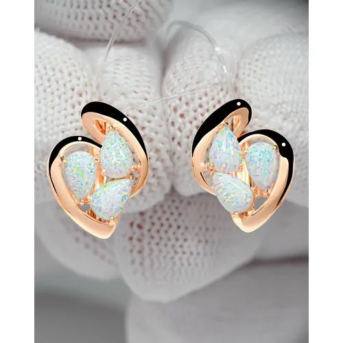 Серьги Trade Jewelry из серебра 925 пробы (покрытие золото 585) с белым опалом