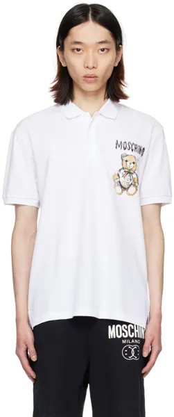 Белая футболка-поло с принтом Moschino, цвет White