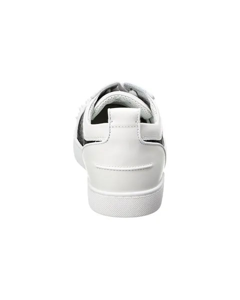 Christian Louboutin Louis Junior Spikes Orlato Кроссовки из парусины и кожи с покрытием, белый