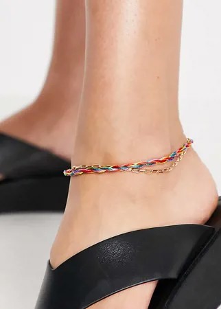 Разноцветный браслет на ногу с золотистой цепочкой ASOS DESIGN Curve-Золотистый