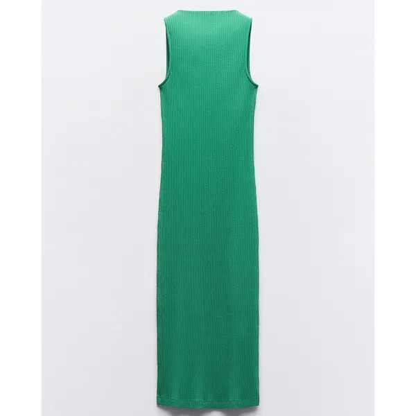 Платье Zara Ribbed Midi, зеленый