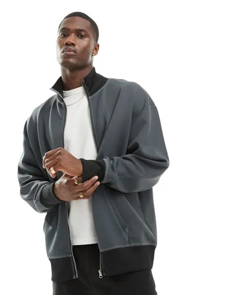 Темно-угольная спортивная куртка оверсайз с аквалангом ASOS DESIGN