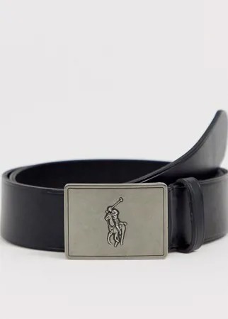 Черный кожаный ремень с игроком поло на пряжке Polo Ralph Lauren