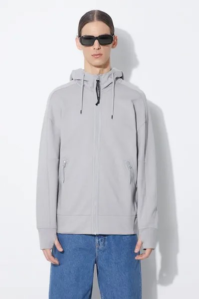 Хлопковая толстовка Diagonal Raising Fleece Goggle C.P. Company, серый