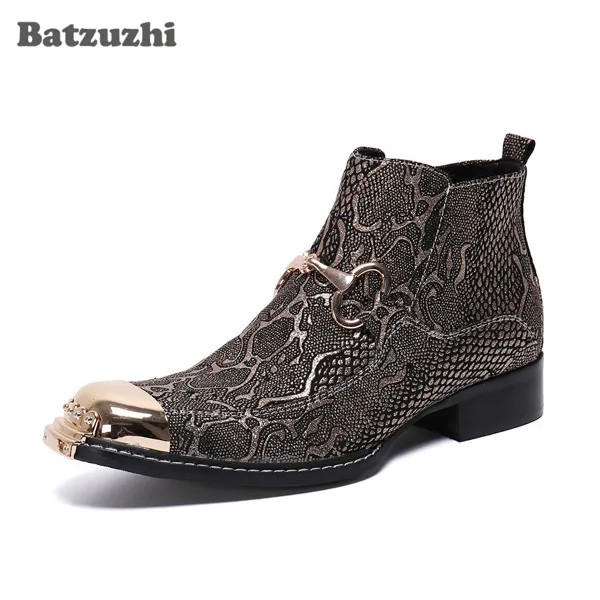 Batzuzhi роскошные мужские ботинки ручной работы обувь с металлическим носком кожаные ботильоны дизайнерские ботинки мужские ботинки на молни...