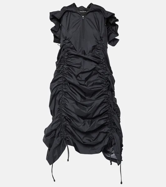 Платье миди из рипстопа со сборками Junya Watanabe, черный