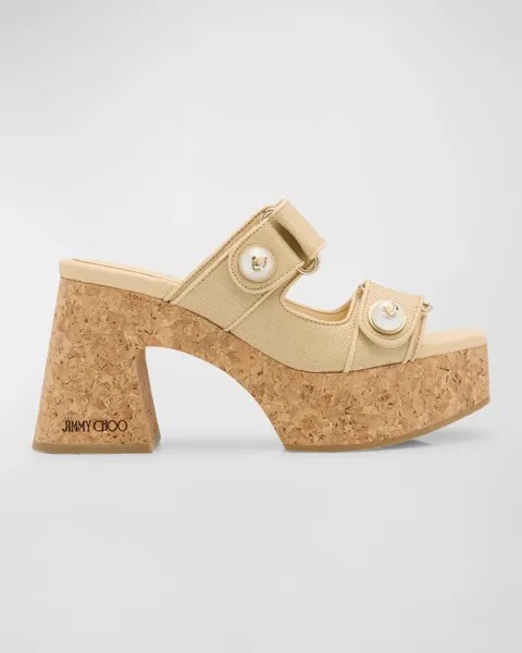 Фаянсовые шлепанцы на платформе с двойной ручкой Jimmy Choo, цвет Natural