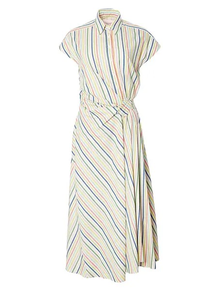 Хлопковое платье миди в полоску с короткими рукавами и завязками на талии Carolina Herrera, многоцветный