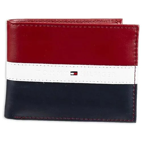 Мужской портмоне Tommy Hilfiger из натуральной кожи с несколькими отделениями для карт трехцветный (красный синий белый) 31TL220053
