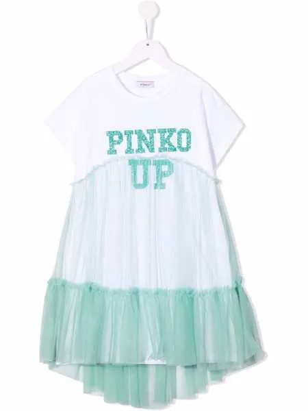 Pinko Kids платье с тюлем и логотипом