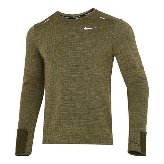 Футболка Men's Nike Solid Color Training Sports Round Neck Long Sleeves Green T-Shirt, зеленый