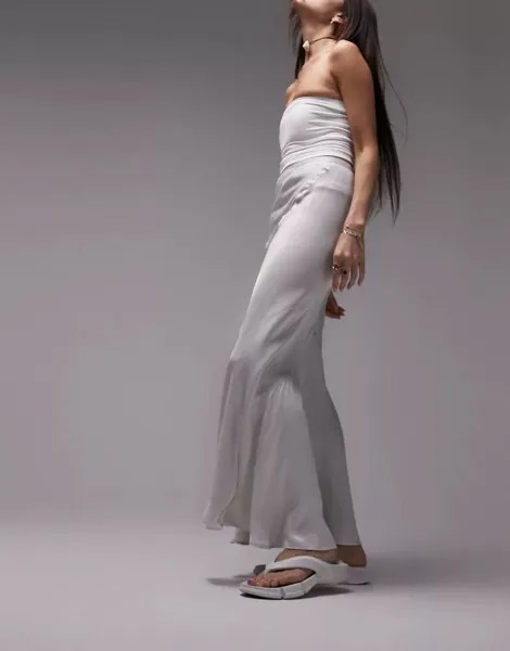 Светло-серая юбка миди с рыбьим хвостом Topshop