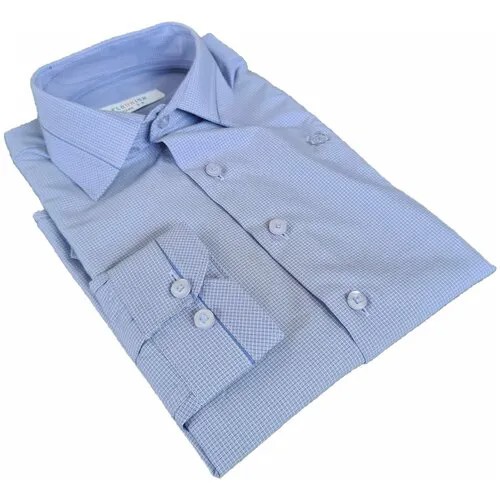 Школьная рубашка , на пуговицах, длинный рукав, размер 110-116, синий