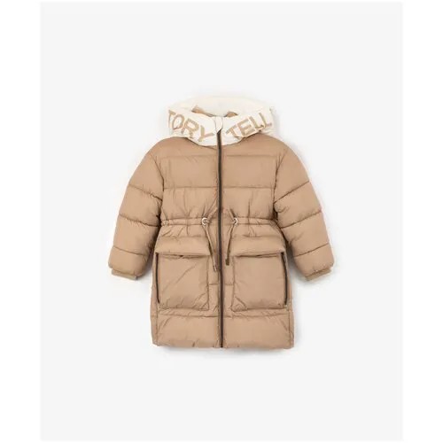 Пальто зимнее с крупными накладными карманами бежевое Gulliver, размер 104, мод. 22202GMC4503