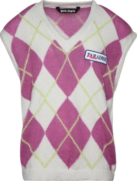 Жилет Palm Angels Brushed Argyle Knitted Vest 'White/Pink', белый