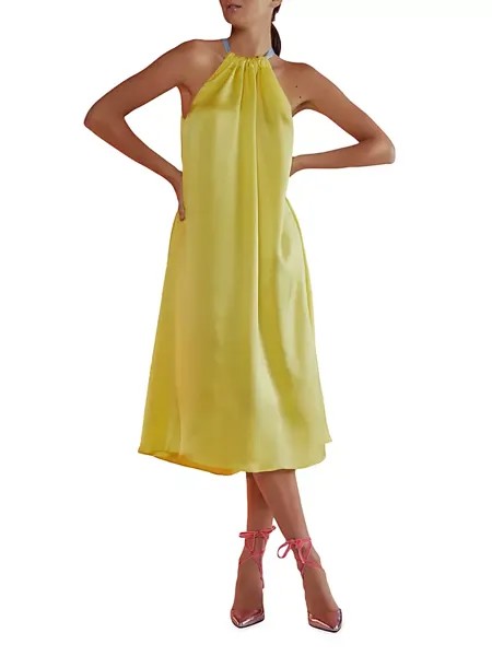 Шелковое платье-миди с бретелькой на шее Cynthia Rowley, желтый