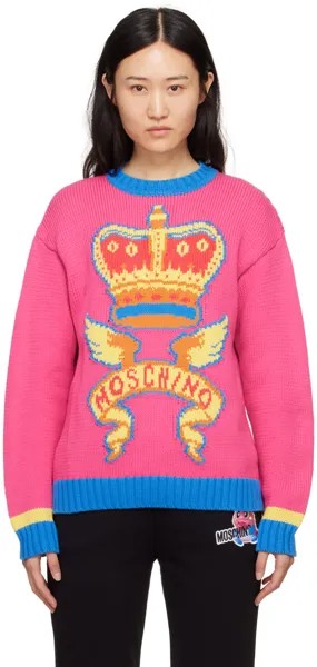 Розово-желтый жаккардовый свитер Moschino
