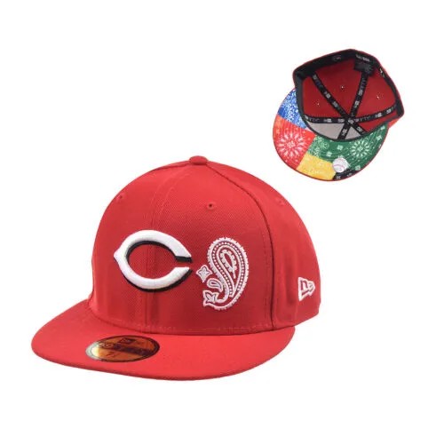 Мужская приталенная шляпа New Era Cincinatti Reds Paisley Pack/Bandana 59Fifty красная