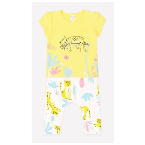 Комплект одежды  crockid для девочек, футболка и брюки, размер 68, желтый, белый