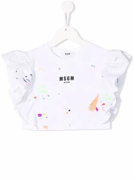 MSGM Kids футболка с оборками на рукавах и логотипом