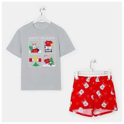 Пижама , шорты, футболка, короткий рукав, размер 40-42, красный, серый
