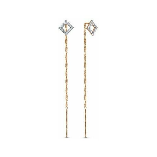 Серьги цепочки Diamant online, золото, 585 проба, фианит, длина 8.2 см