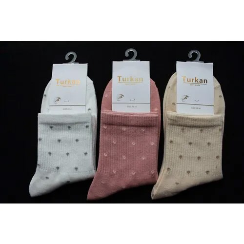 Носки Turkan, 3 пары, размер 36-41, белый, бежевый, розовый