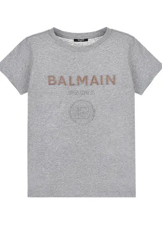 Серая футболка с логотипом Balmain детская