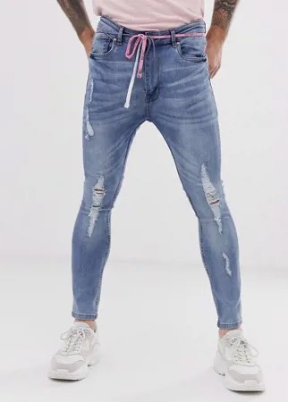 Рваные джинсы скинни с веревочным поясом Night Addict-Синий