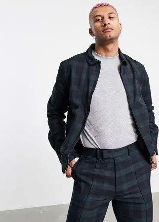 Зеленая строгая куртка-харрингтон в клетку тартан (от комплекта) ASOS DESIGN-Зеленый цвет