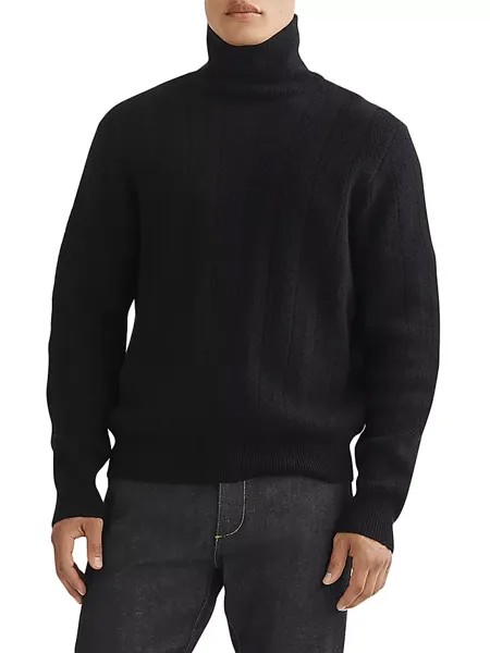 Кашемировый свитер с высоким воротником и узором «елочка» Durham Rag & Bone, черный