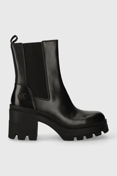 Кожаные ботильоны CHUNKY HEELD CHELSEA BOOT LTH Calvin Klein Jeans, черный