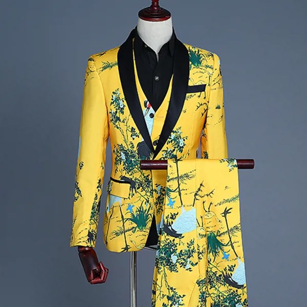 2022 Fashion New Men's Leisure Boutique Printed Flower Slim Suit / 3 Pcs Set Male Casual Blazers Jacket Coat Vest Pants Trousers